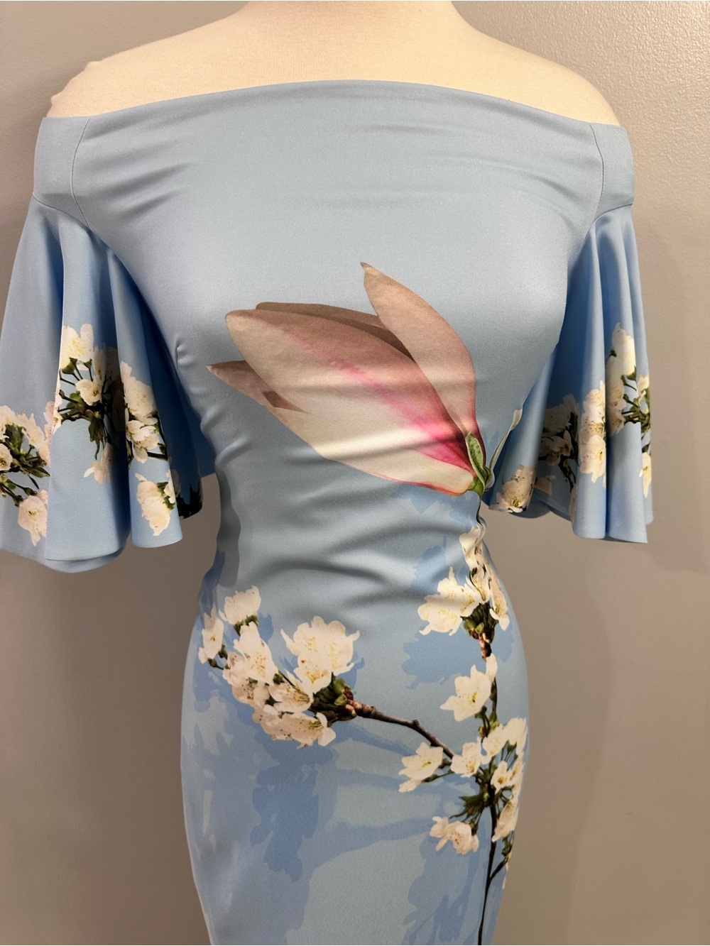 Ted Baker Light Blue Off-Shoulder Floral Midi Dress - Picture 2 of 11